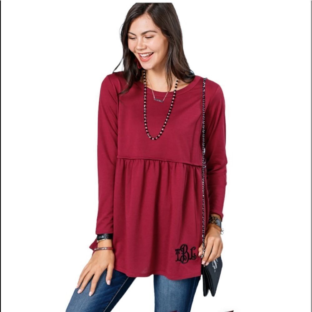 Maternity Maroon Gauze Cotton Baby Doll Top Empire Waist Cottage Boho Casual